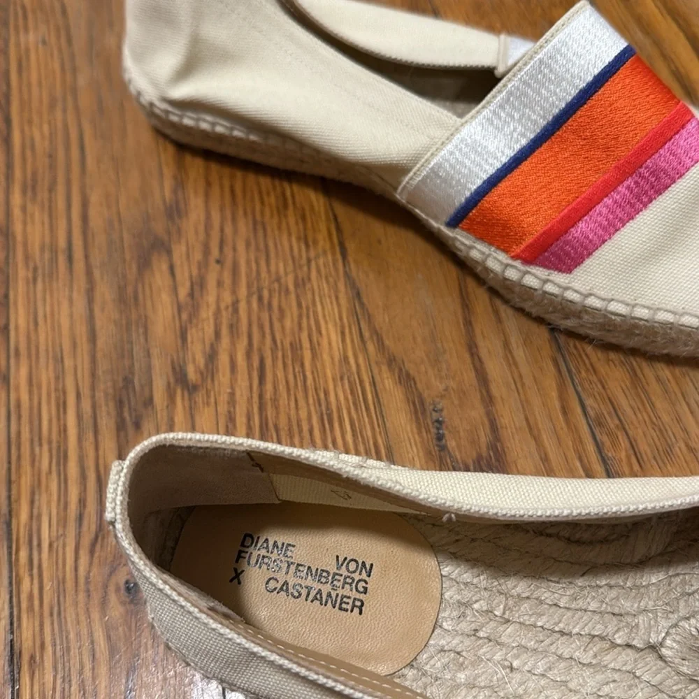 NWOT Diane von Furstenberg X Castaner Klea striped embroidered canvas espadrille